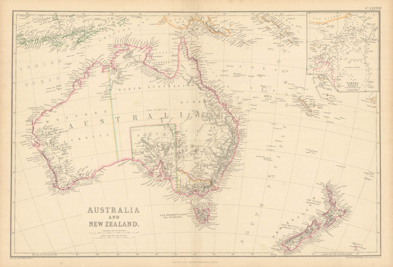 Australia & New Zealand. Torres Str. New Ulster/Munster/Leinster WELLER 1859 map